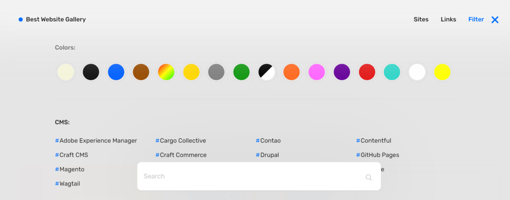 Search filters on Best Website Gallery.