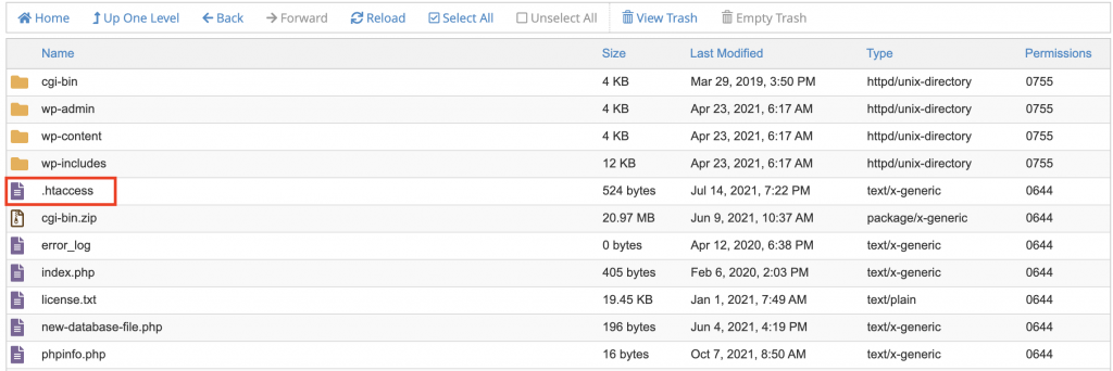 .htaccess on cPanel's File Manager.