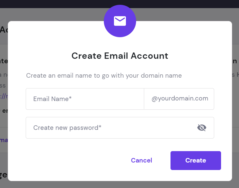 Create email account form.