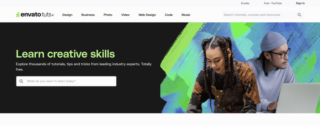 Envato Tuts+ website homepage
