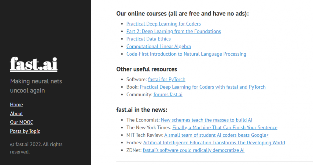 Fast.ai website homepage