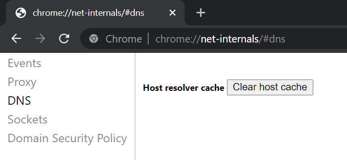 Clearing the host cache on Google Chrome.