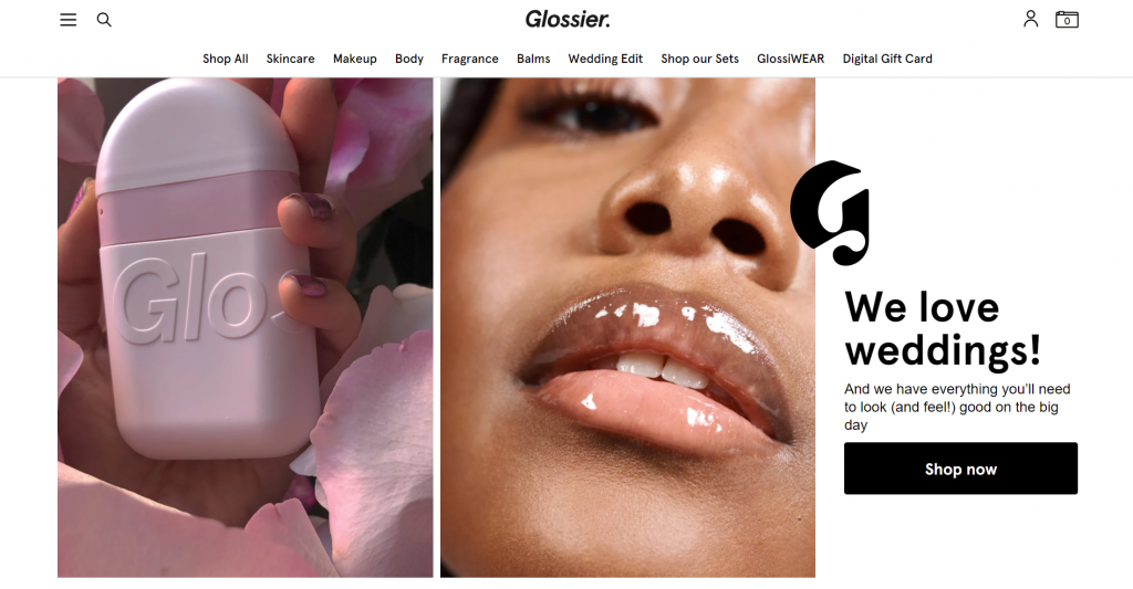 Glossier site's front page