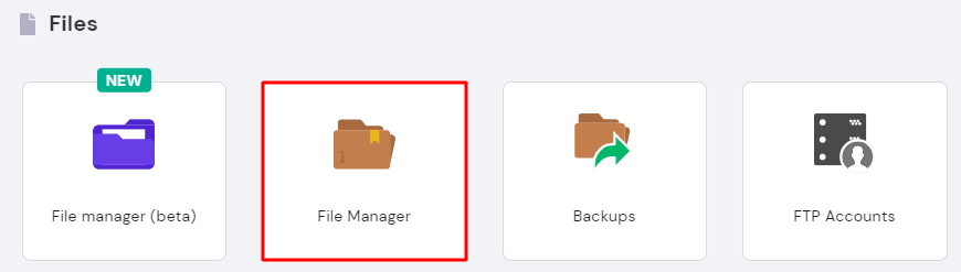 hPanel showing where to find the File Manager.