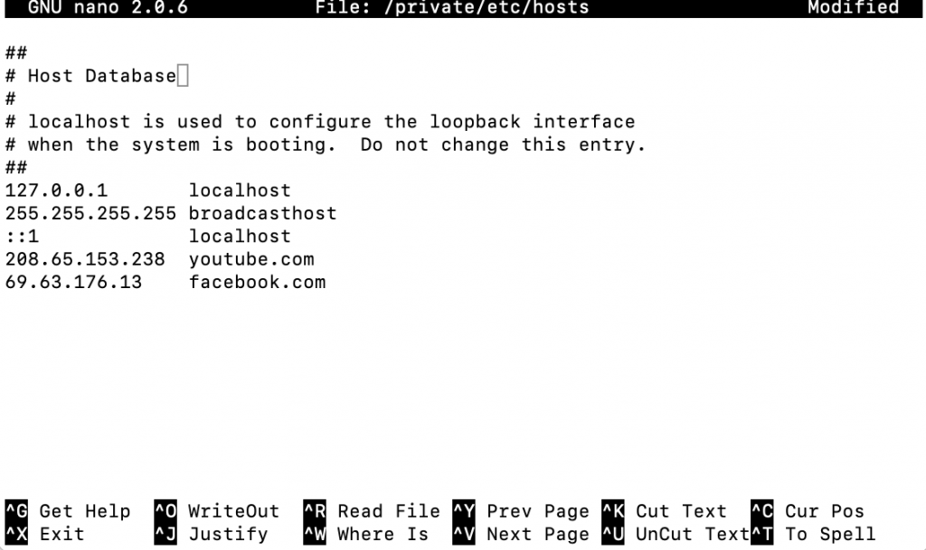 The hosts file on macOS.