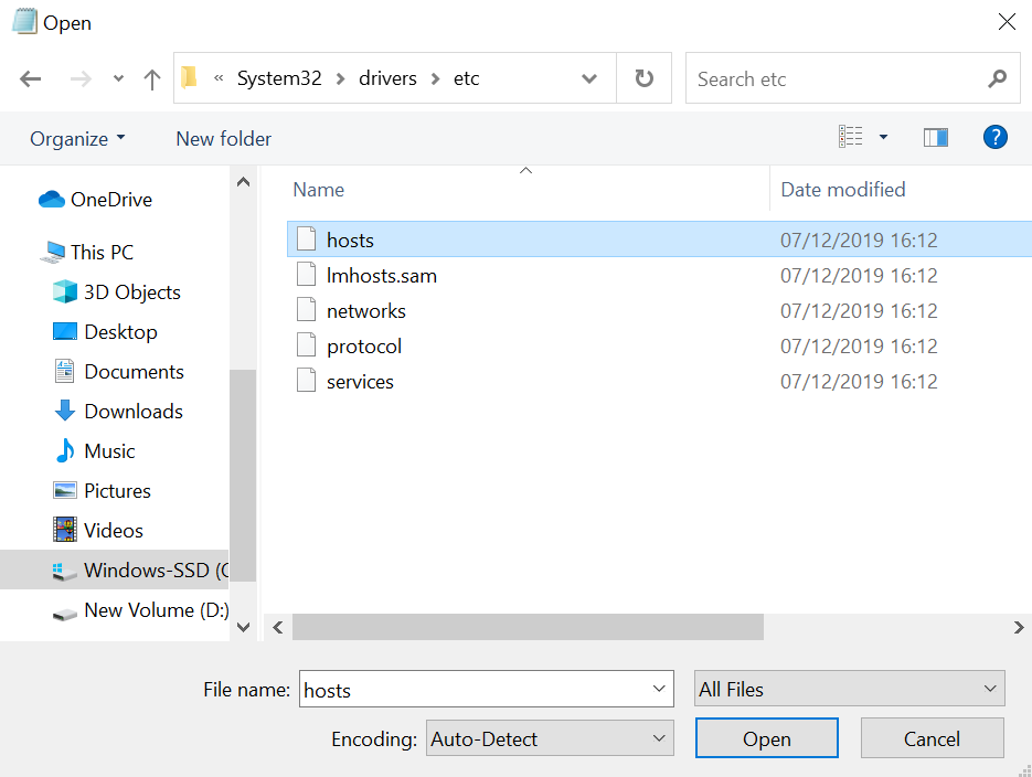 Opening the hosts file.