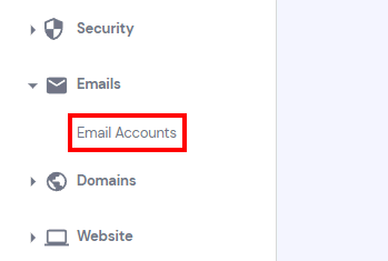 hPanel highlighting Email Accounts feature