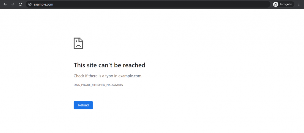 The DNS_PROBE_FINISHED_NXDOMAIN error on Google Chrome.