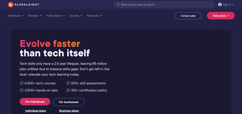 Pluralsight website homepage