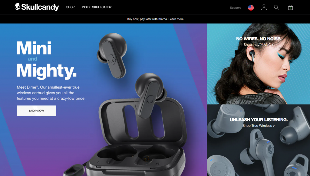 Skullcandy site's front page.