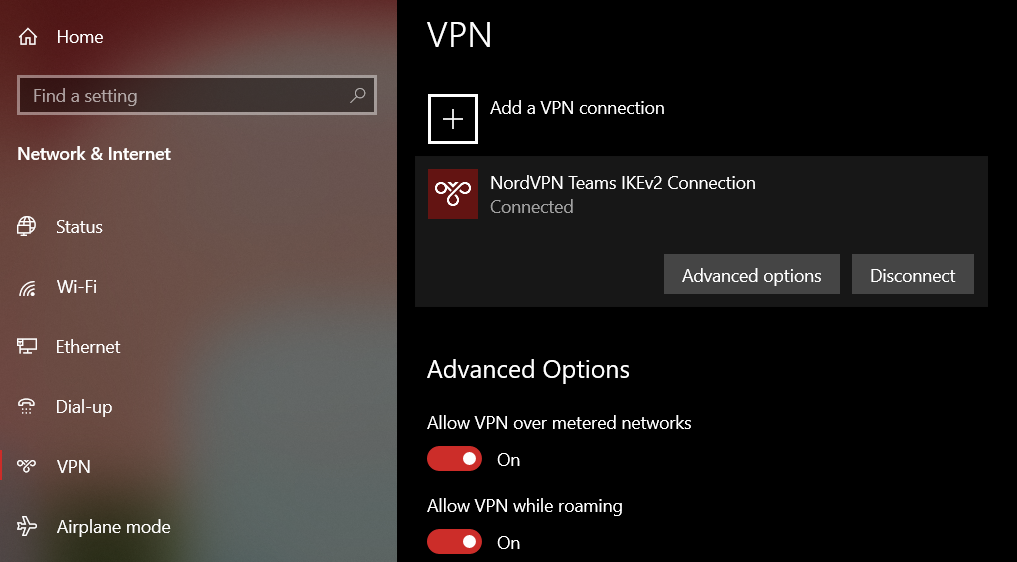 Disconnecting from a VPN on Windows.