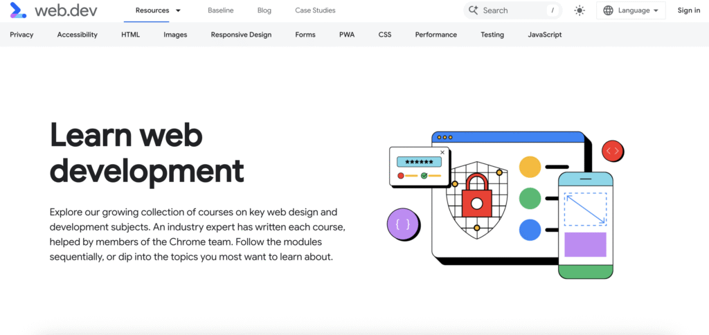 web.dev by Google website homepage