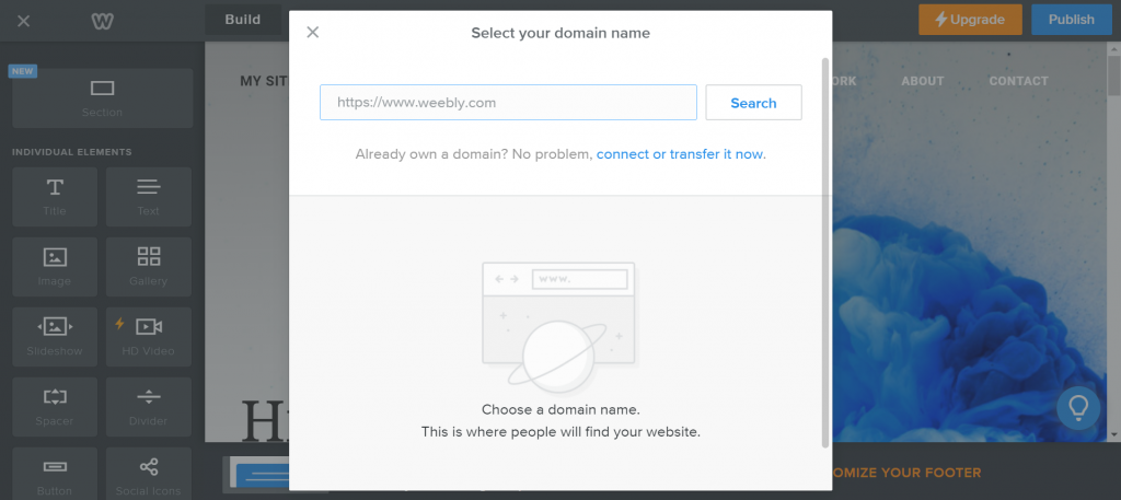 Choose a domain name on Weebly.
