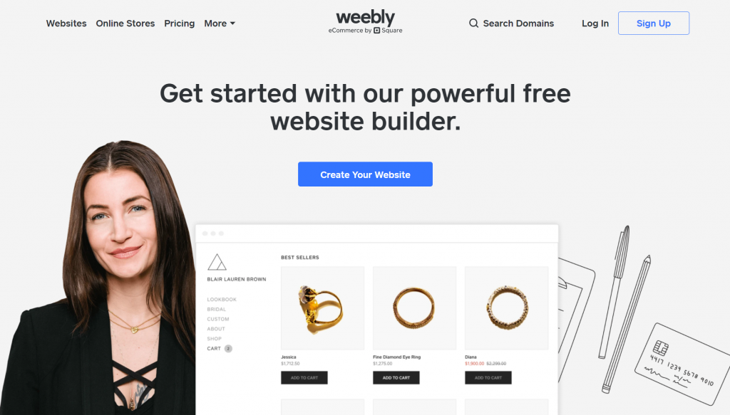 weebly homepage Wordpress vs Wix vs Squarespace vs Webflow vs Weebly