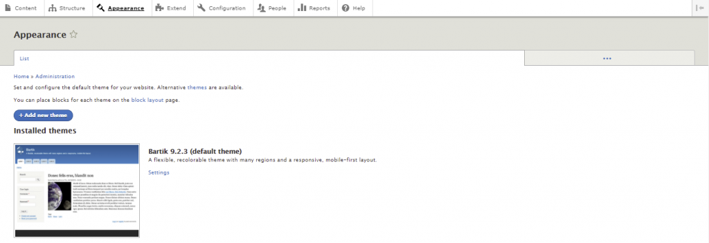 Screenshot showing how to view installed Drupal themes
