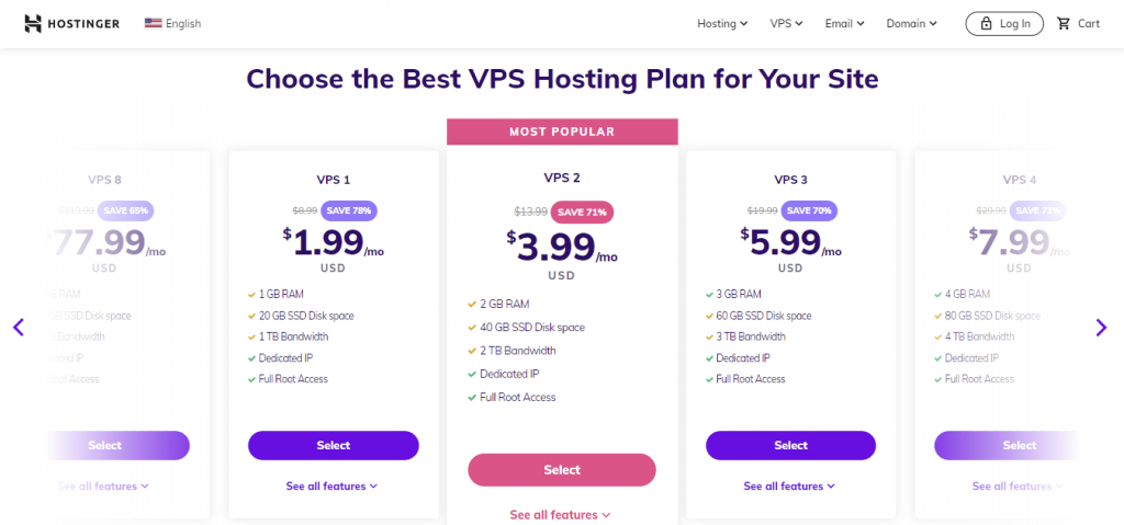 Hostinger VPS hosting plans