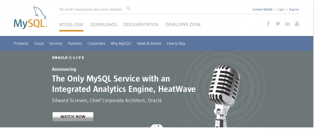 MySQL homepage.