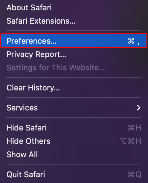 Setting Safari's preferences on macOS.