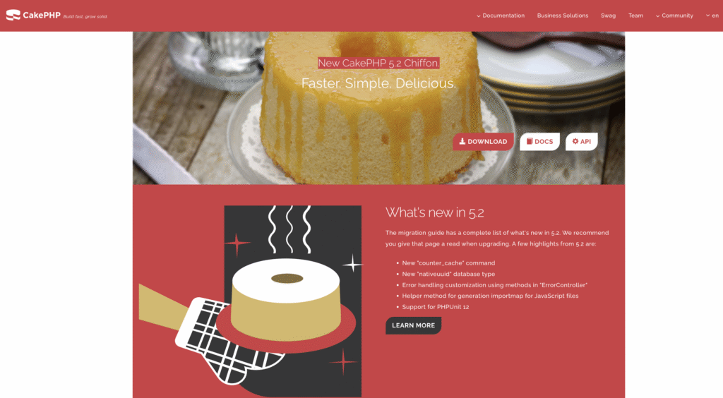 CakePHP's official homepage
