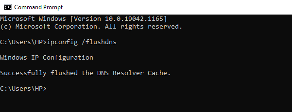 Successful DNS flush on command prompt