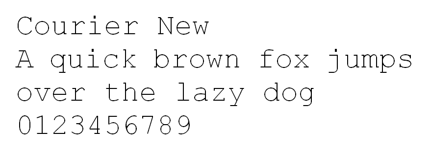 The letters and numbers of Courier New.