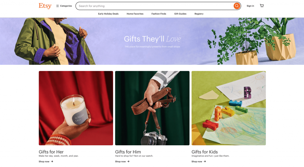 Etsy's gift guides page