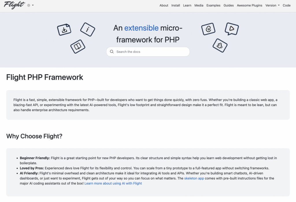 Flight PHP's official homepage