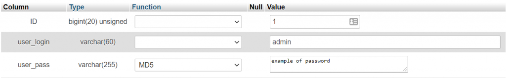 Changing the function value of your password to MD5