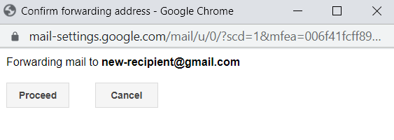 Confirming a new forwarding address on Gmail.
