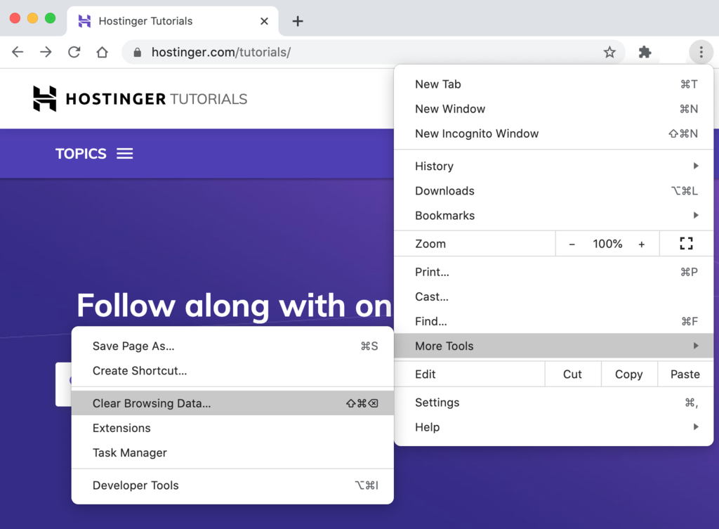 Clearing browsing data on Chrome