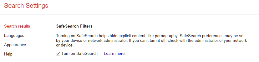 google safesearch filters settings