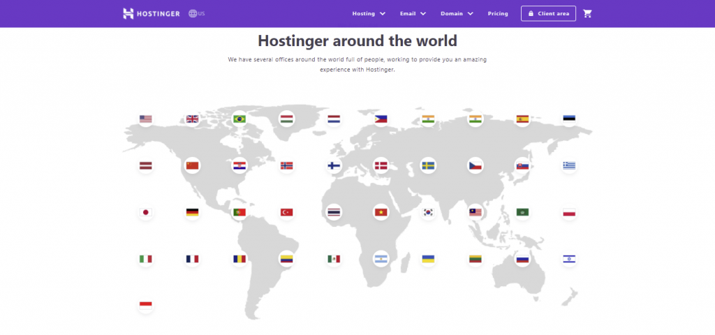 Hostinger's business scope, proving its commitment to providing 24/7 multilingual support.
