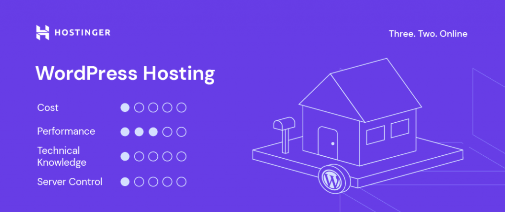 Hostinger 针对 WordPress 托管的自定义视觉效果,包括成本、性能、技术知识和服务器控制等因素