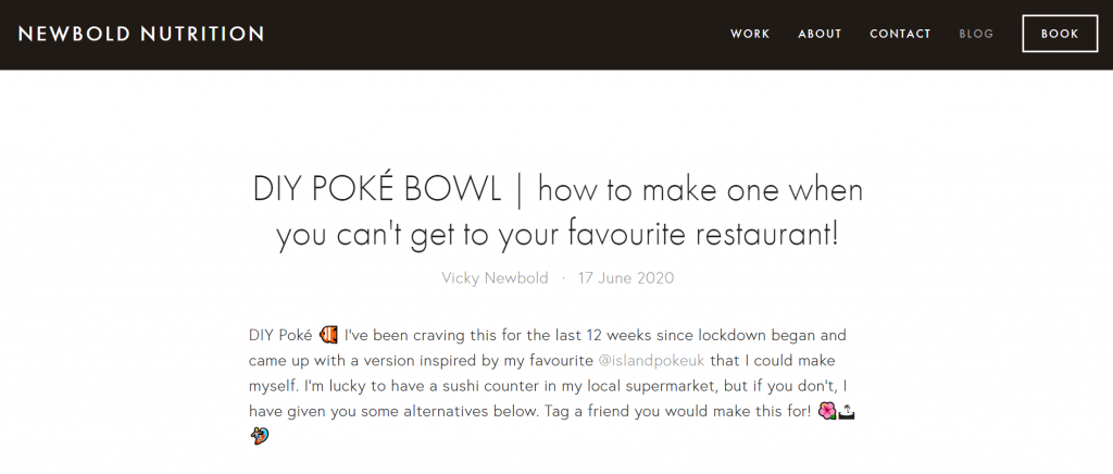 A how-to article example that explains steps to make a poke bowl.