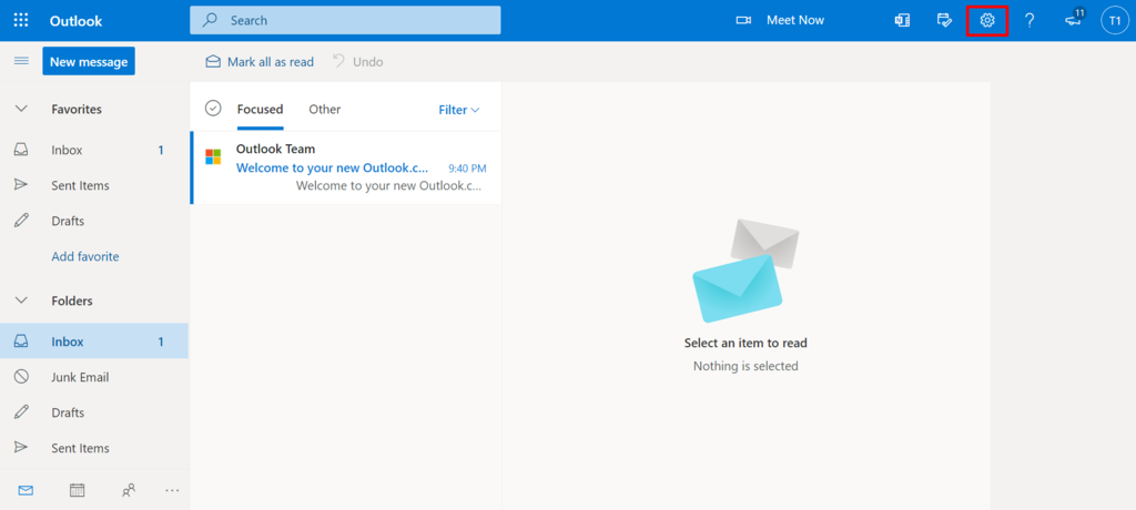 The settings button on Outlook.
