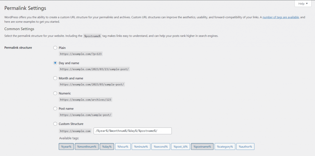 Permalink Settings in the WordPress dashboard