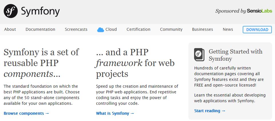 Page d'accueil Symfony