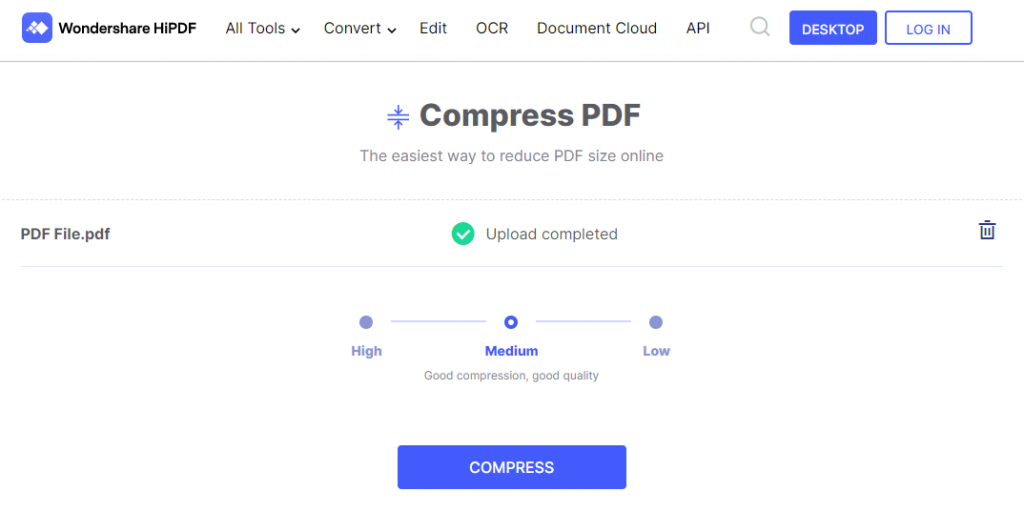 Wondershare HiPDF PDF compressor