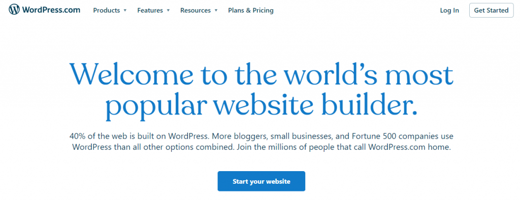 The homepage of WordPress.com.