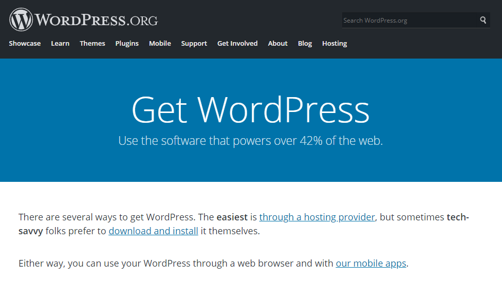 The download page of WordPress.org