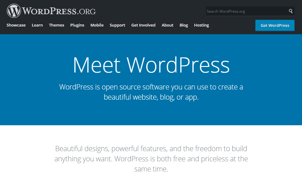 The homepage of WordPress.org