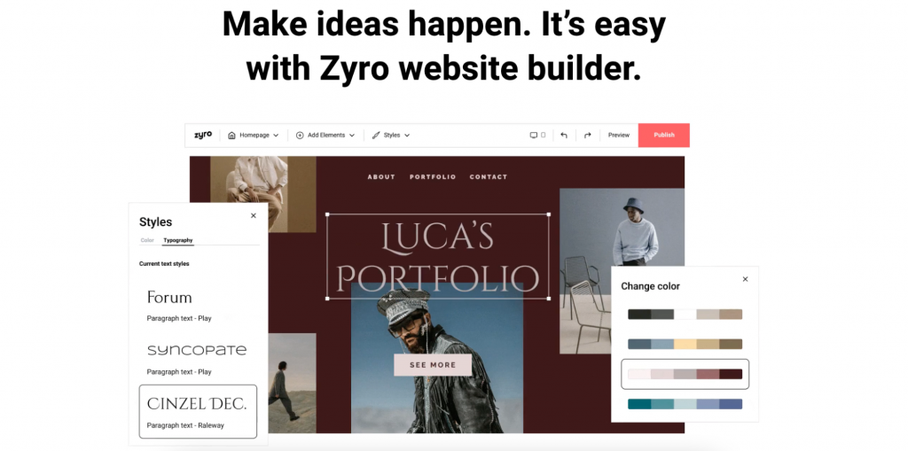 Zyro website builder landing page