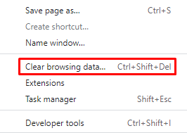Chrome's three dots menu showing where to Clear browsing data.
