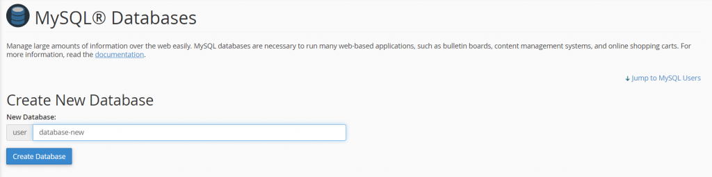 The Create New Database field on cPanel