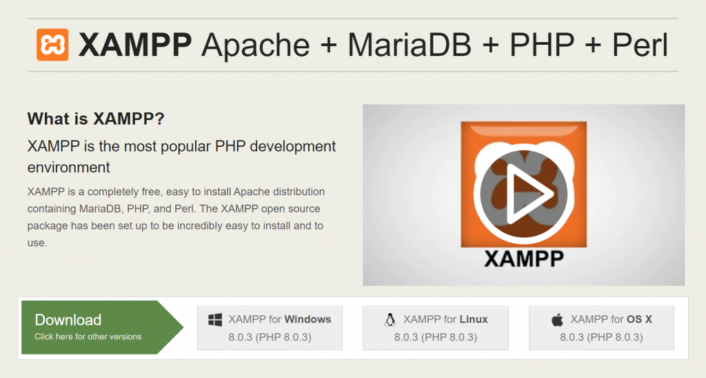 XAMPP homepage