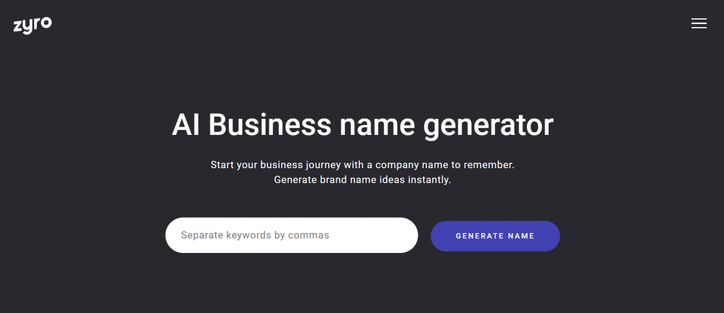 Zyro AI Business name generator