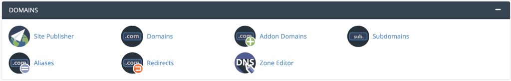 The Domains section on cPanel