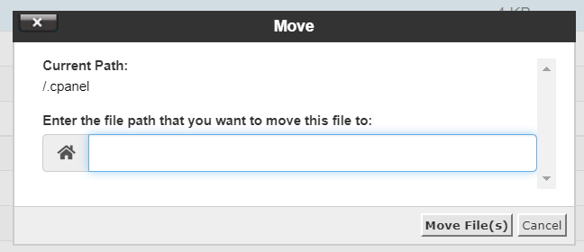 The Move window in the File Manager on cPanel