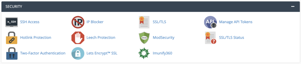 The Security section on cPanel