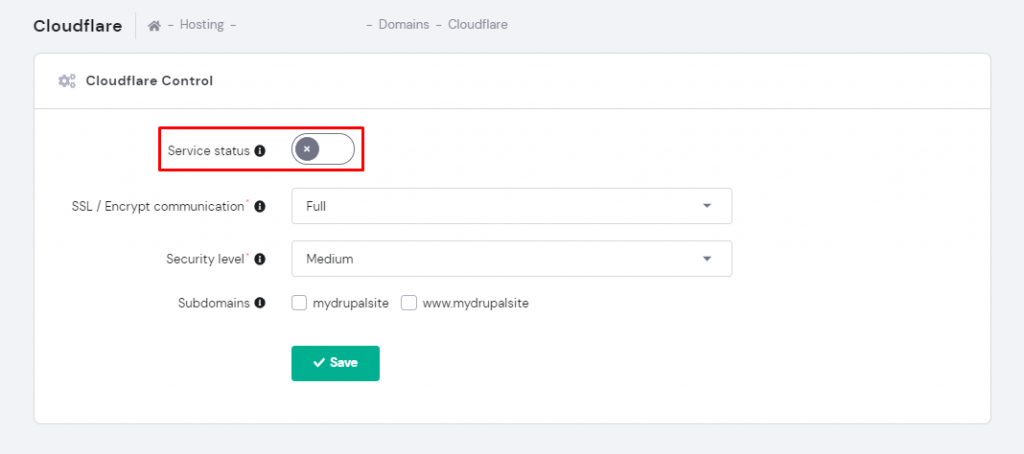 Cloudflare service status option